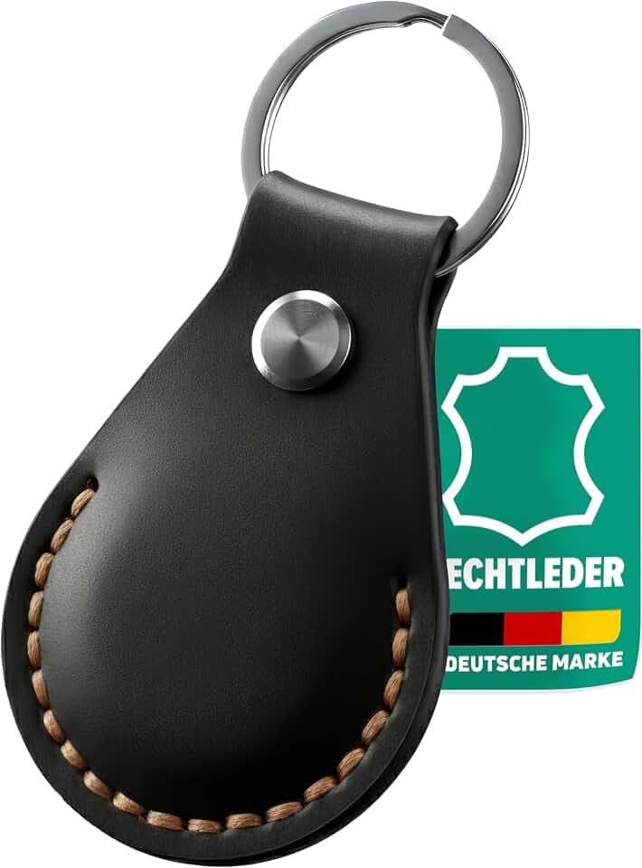 AirGear® Airtag Schlüsselanhänger LEDER ECHT, Anhänger aus Echtem Leder, Hülle aus Echtleder, kompatibel mit Apple Airtag (Black)