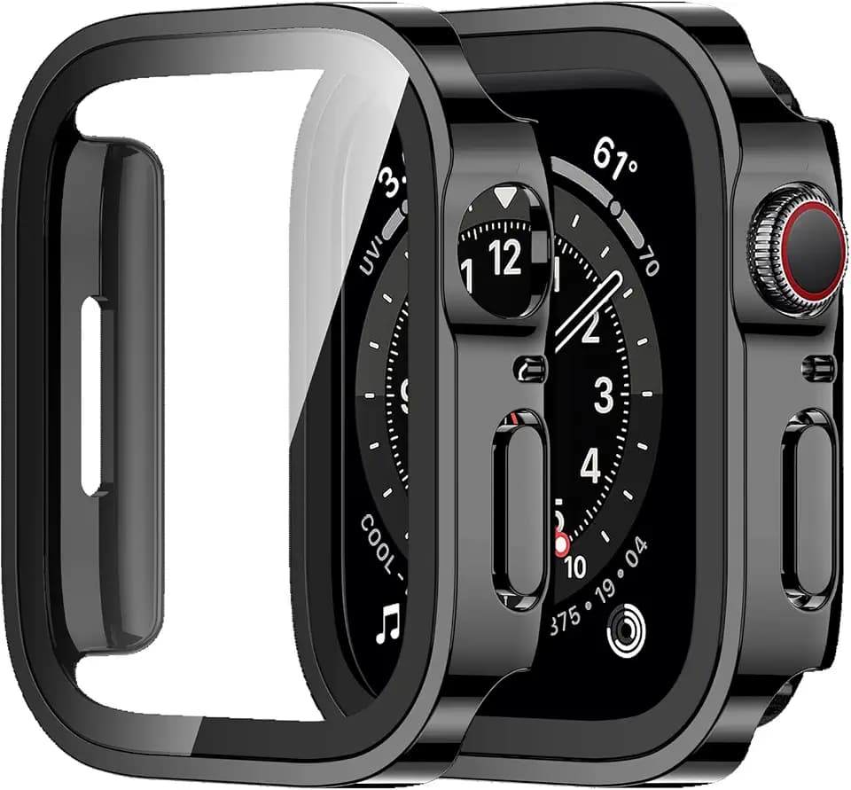 Amizee 2 Pack Compatible with Apple Watch Case 44mm Series 6/5/4/SE with Built-in Screen Protector, Hard PC Case Straight Edge Ultra Thin Anti-Scratch Protective Cover for iWatch 44mm (Black)