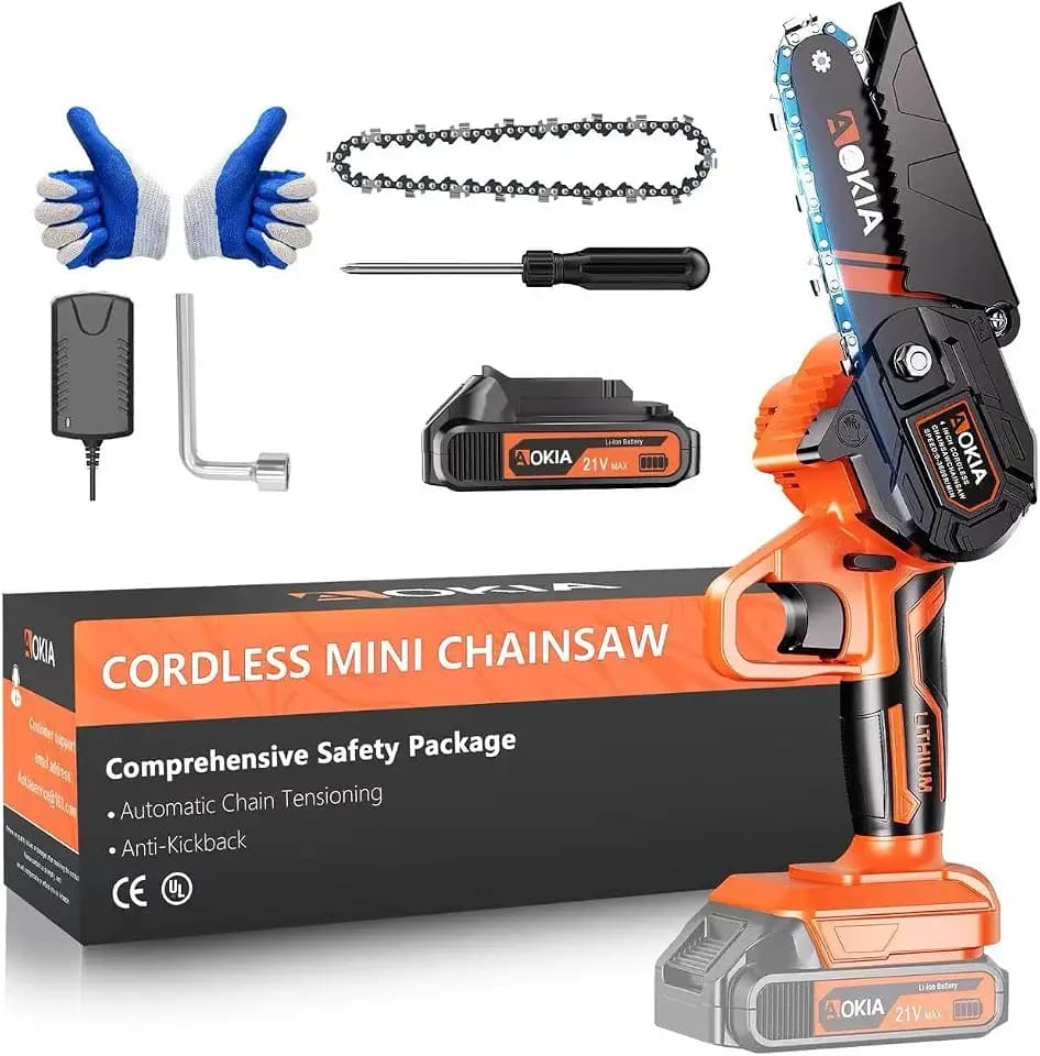 Mini Chainsaw, 20V Cordless 4 Inch, 1.5Ah Battery, Handheld Saw, Orange