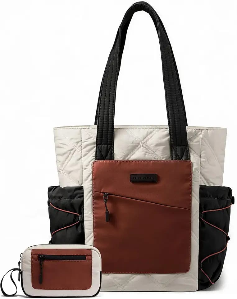LOVEVOOK Tote Bag for Women, puffer tote bag for Work Travel Nurse, Lightweight quilted Bags with Compartments