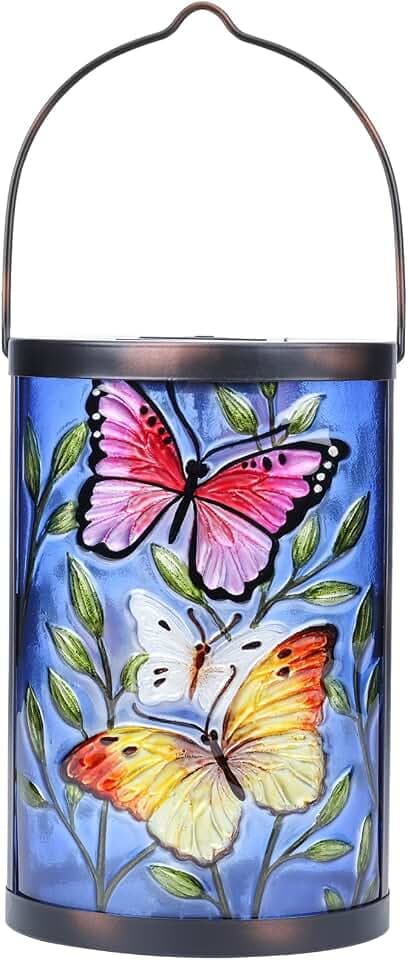 Butterfly Solar Lantern Outdoor Waterproof Hanging Glass Garden Light