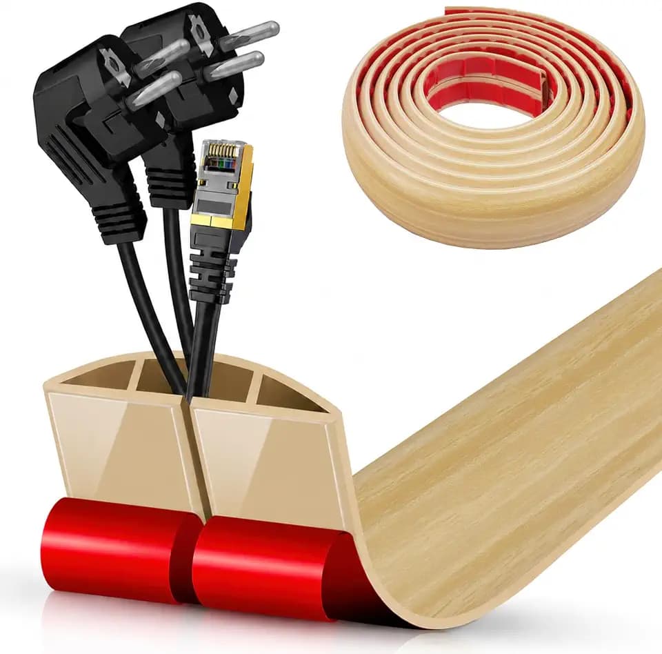 Floor Cord Cover Cavity 0.8"x0.37" Self Adhesive Cord Hider, 10FT Low Profile Cable Management, Extension Strip Protector for Wires, Prevent Cable Trips for Offices, Gyms,(Wood Light Yellow)