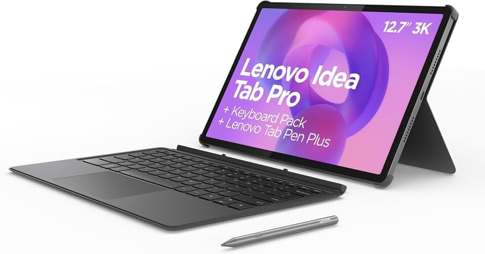 Lenovo Idea Tab Pro Tablet 32,7 cm (12,7 Zoll), 3K (MediaTek Dimensity 8300, 8 GB RAM, 256 GB UFS 4.0, 144 Hz, Wi-Fi 6E, Bluetooth 5.3, Android 14), Grau, inkl. Tastatur + Stift