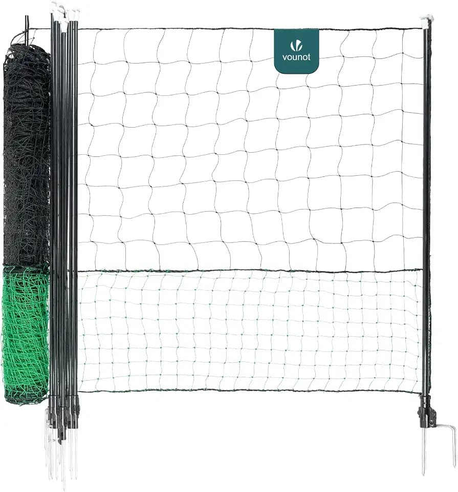 VOUNOT® Hühnerzaun & Hundezaun, 30m Mobiler Zaun mit Tür und Doppelspitze, universeller Begrenzungszaun ohne Strom, Robuster PE Gartenzaun Steckzaun, Kleintiernetz für Garten, Haus & Hof