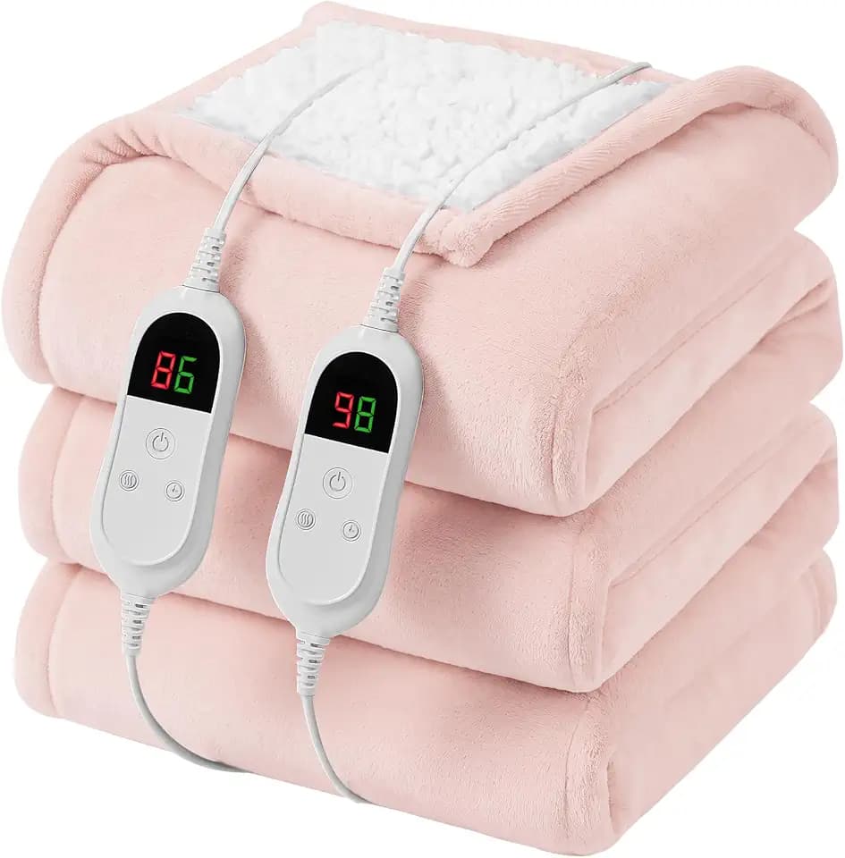 Heated Electric Blanket Queen, Dual Control, 84" x 90", Light Pink