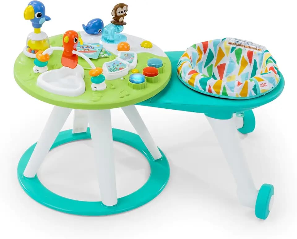 Bright Starts, Around We Go Tropic Cool 2-in-1 Spielstation & Lauflernwagen, Spieletisch mit Lichtern & Musik, 10 Aktivität Spielzeug, motorische Entwicklung, Grün, ab 6 Monaten