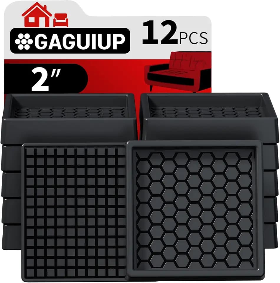 Non Slip Furniture Pads - 2x2 Anti Skid Caster Cups, 12PCS Square Furniture Coasters for Hardwood Floors, Anti Slide Furniture Cup Bed Floor Protectors, Furniture Stoppers to Prevent Sliding(Black)