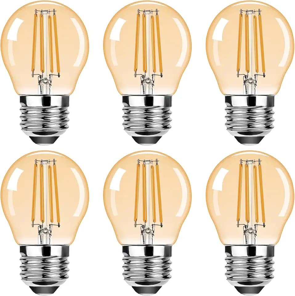 G45 E26 Vintage LED Small Edison Bulb 120V 4W (30 Watt Equivalent),Antique Globe Filament Decorative Light Bulbs Warm White 2200K 300LM,Amber Glass,Non-Dimmable,6 Pack
