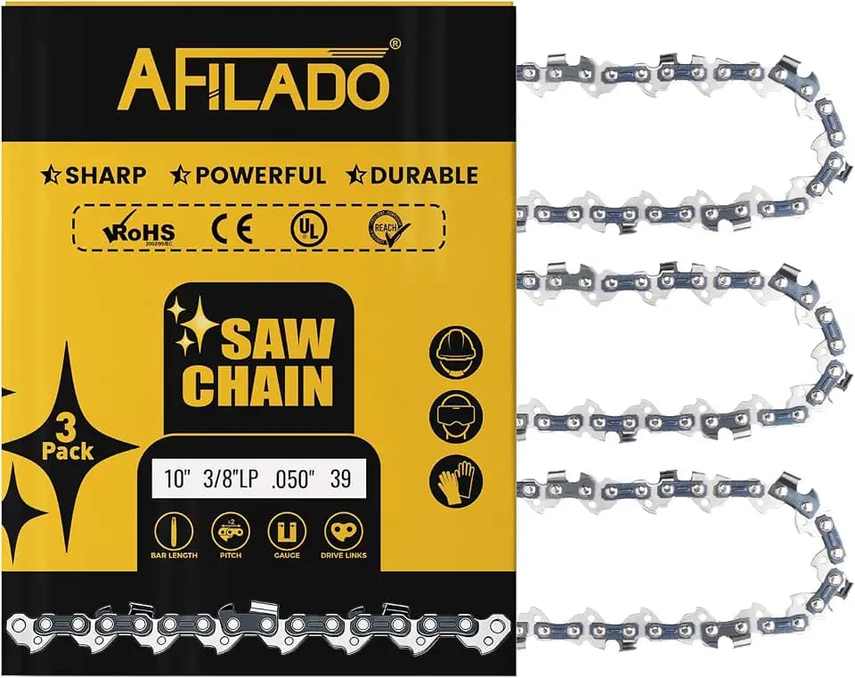 3 Pack 10 Inch Chainsaw Chain 39 Drive Links, .050" Gauge, 3/8"LP pitch, Semi-Chisel Chain Saw Chains for Husqvarna, Craftsman, Poulan, Greenworks and More Chainsaw Brands