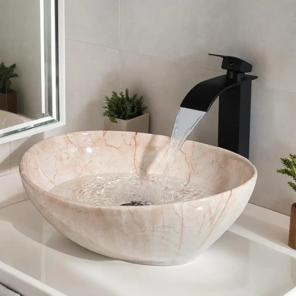 Ceramic Marbling Vessel Sink Set