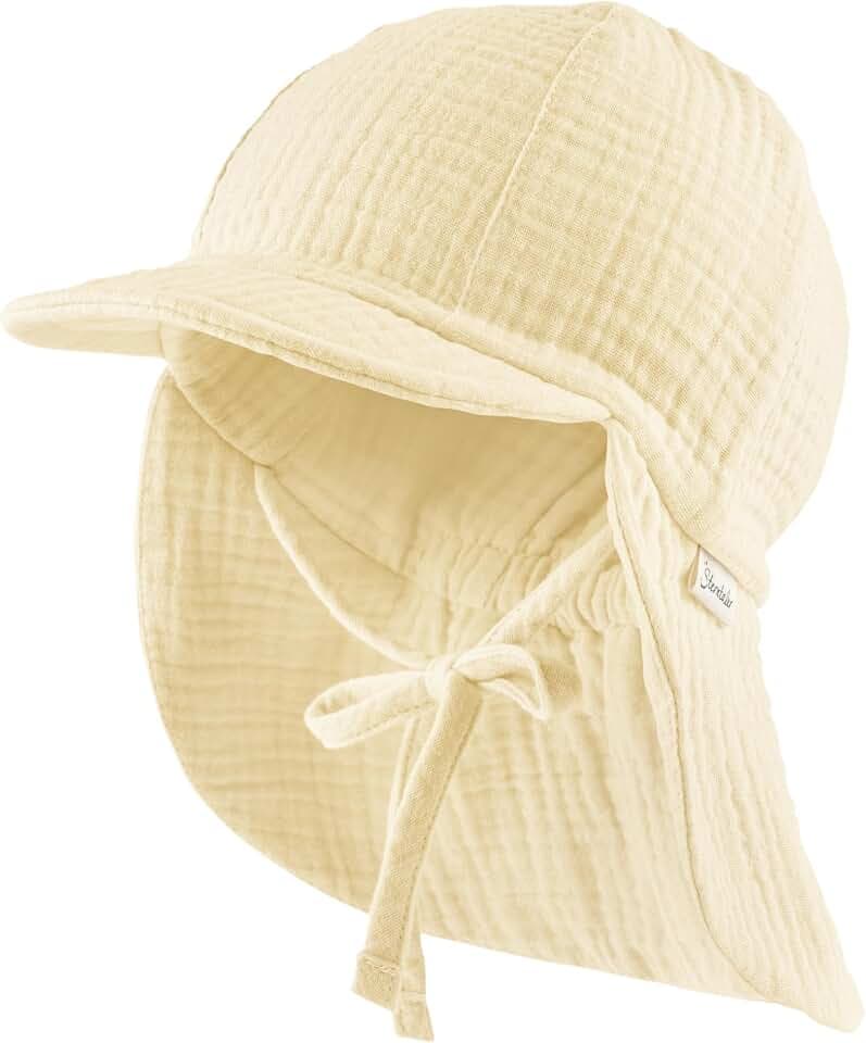 Sterntaler Schirmmütze Nackenschutz Musselin – Leichte Kinder-Mütze aus Bio-Baumwoll-Musselin mit UV-Schutz 50+, Gummi und weichem Futter, Unisex
