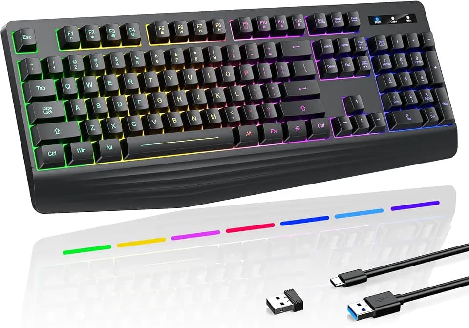 Wireless Gaming Keyboard, RGB Backlit Silent, Full-Size Waterproof Keyboard