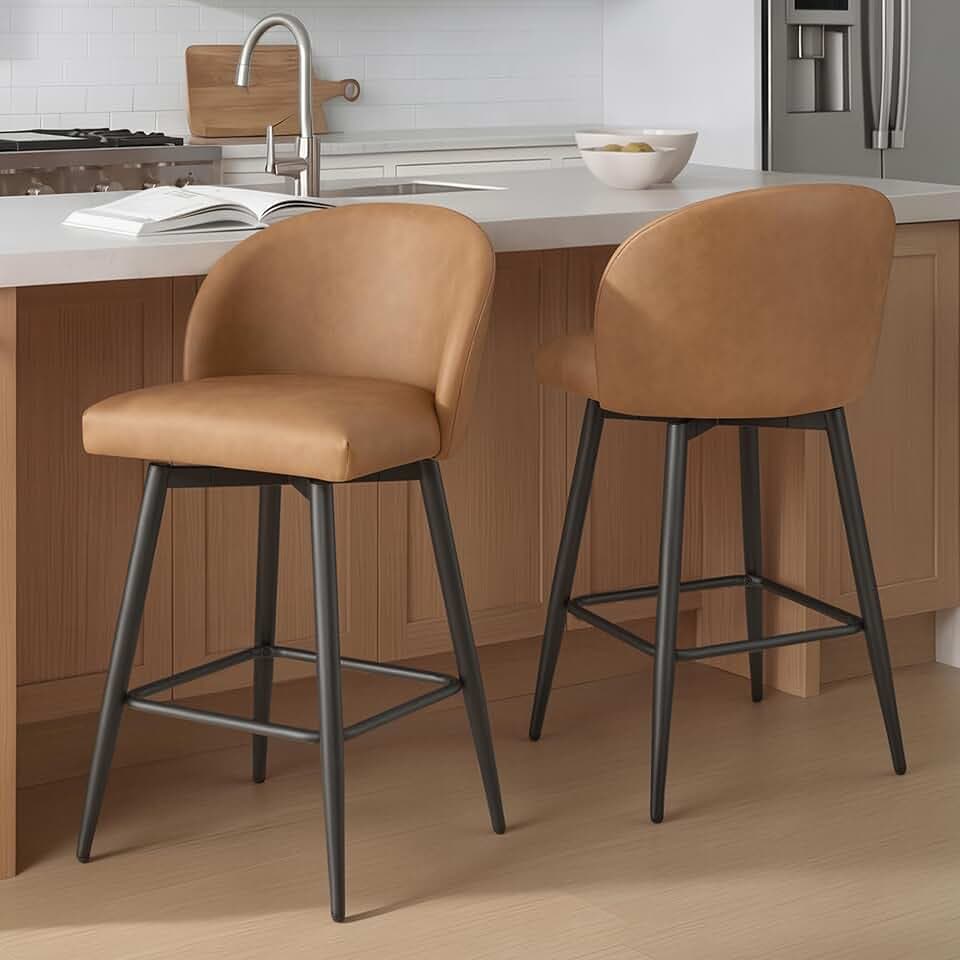 30" Bar Height Stools Set of 4,Faux Leather Upholstered Barstools with Footrest,Metal Frame,360° Swivel Barstools for Kitchen Island, Home Bar & Breakfast Nook,Brown