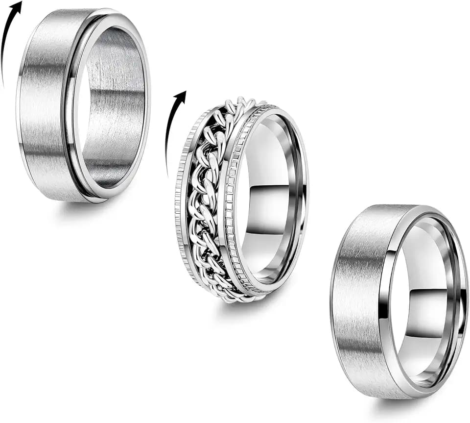 3Pcs 8mm Stainless Steel Band Ring for Men Women Simple Engagement Wedding Promise Rings Cool Anxiety Spinner Ring Size 6-13