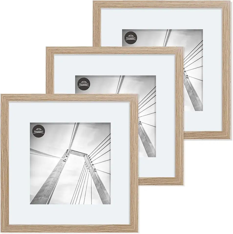 bilderrahmen 30x30 cm Holz Natur Fotorahmen,MDF Rahmen mit Acrylglas,für Bilder 20x20 mit passepartout oder 30x30 ohne passepartout 3er Set