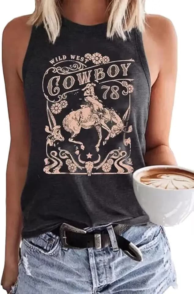 Retro Western Cowboy Rodeo Tank Tops for Women Vintage Country Tank Shirt Summer Sleeveless Casual Cowgirl Tank Tee