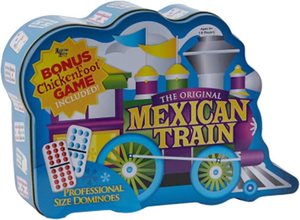 Puremco Mexican Train Double 12 Professional Size Dominoes with Bonus Chickenfoot Game Included Travel Tin Board Game, 91 Tiles, Challenging, Fun Game for Ages 6 Years & Up, Blue