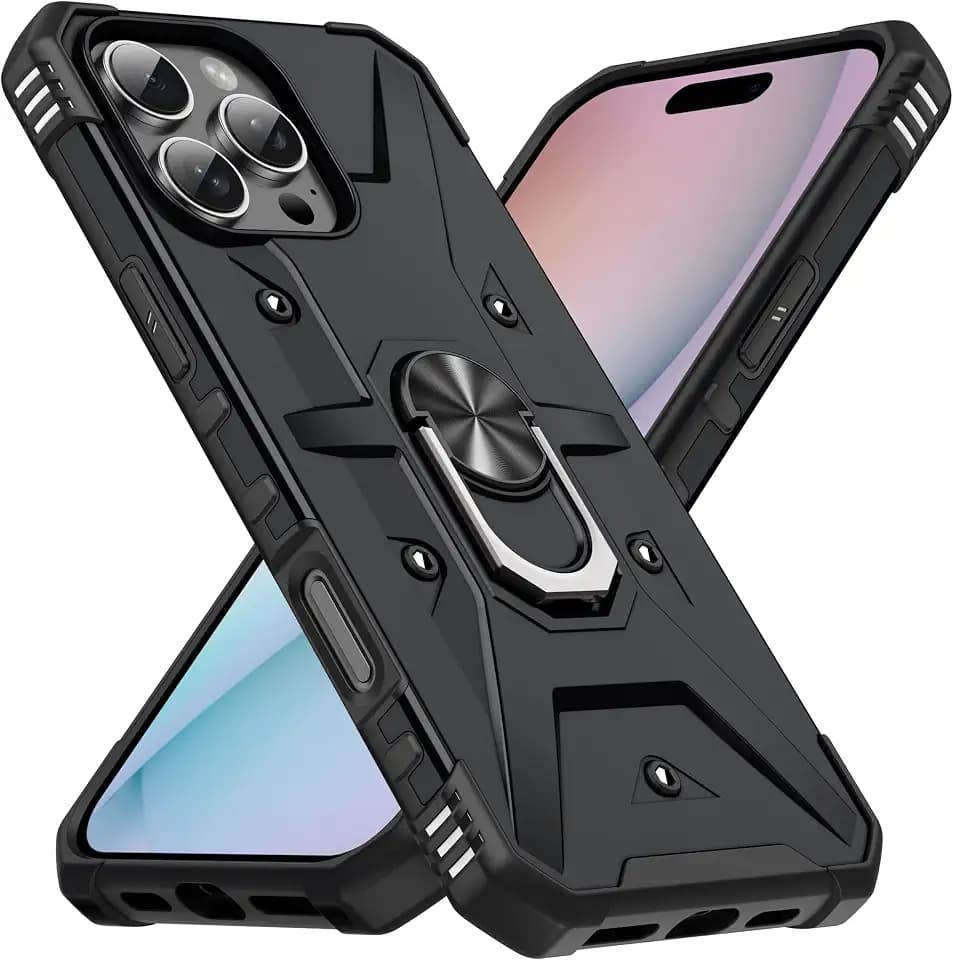 for iPhone Case with Kickstand & Heavy-Duty Magnet Car Mount Function, Military Grade Impact Resistant Shockproof Protective Phone Case Cover, Black (for 16 pro max)