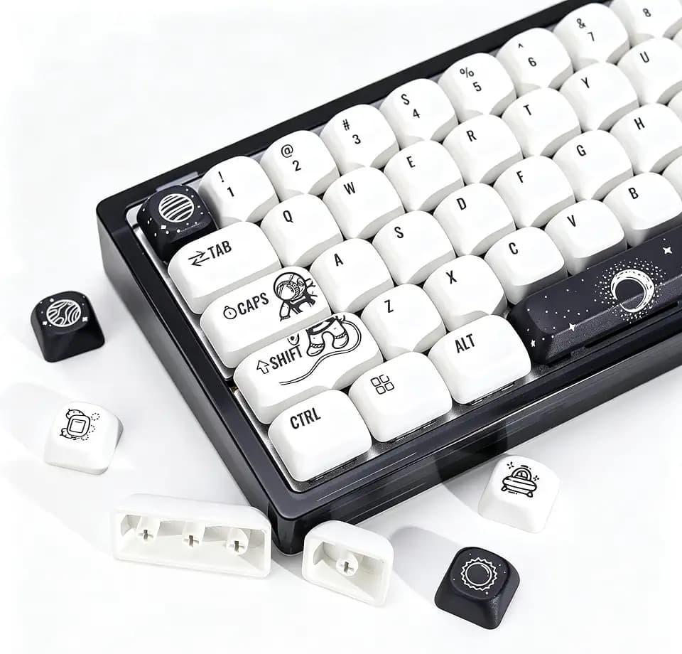 KBDiy Outer Space KOA Profile Keycaps Set,Dye-Sublimation PBT Cute Custom Keyboard Keycap,135 Key Cap Set for Cherry Gateron MX Switches Mechanical Keyboards