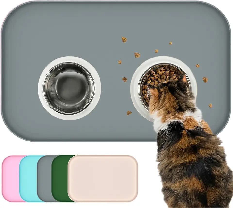 BLESWIN wasserdichte Silikon-Futtermatte für Haustiere mit erhöhtem Rand, rutschfeste, auslaufsichere Hundeschüsselunterlagen, leicht zu reinigende Katzenfuttermatte für Katzen und Hunde