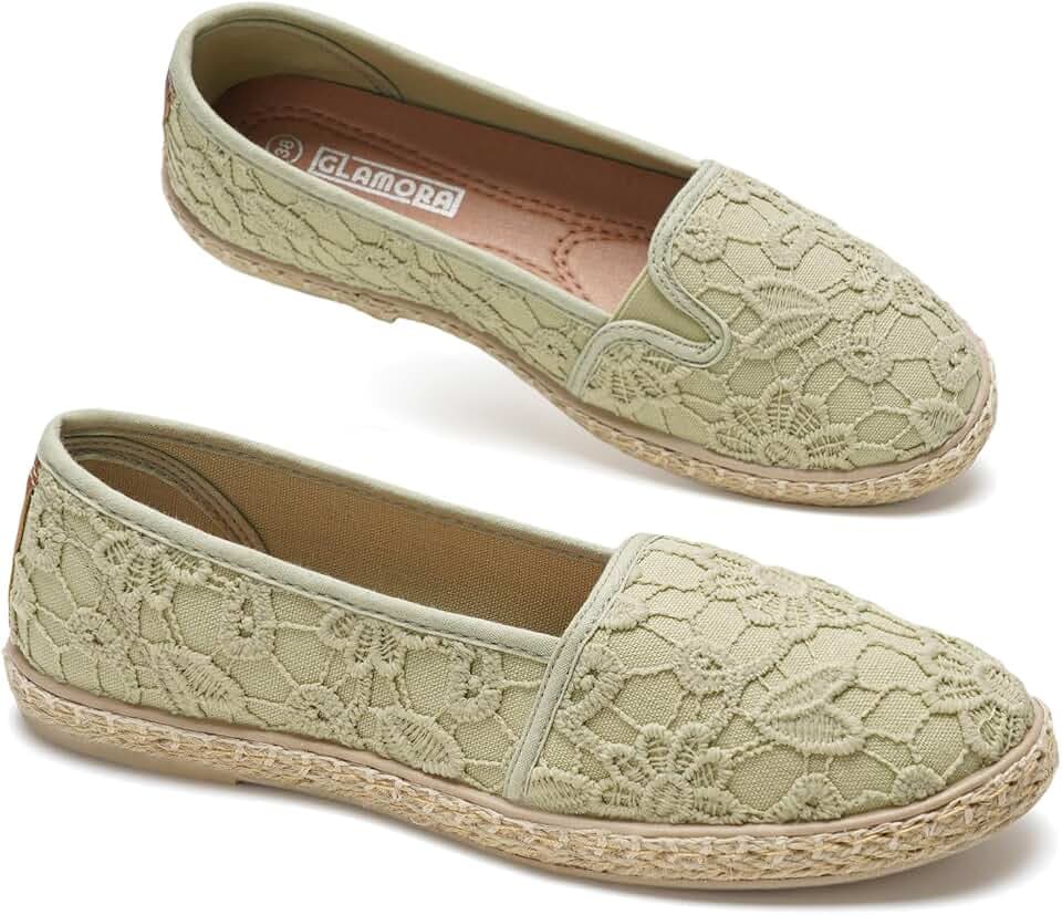 GLAMORA LAMORA Espadrilles aus Spitze für Damen, Sparta-Sohle, moderner und tragbarer Stil, Weiß, Schwarz und Beige, Schwarz