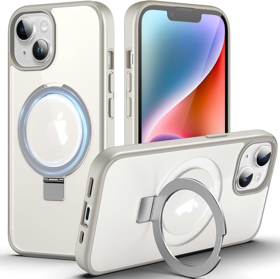DASFOND für iPhone 14/13 Hülle mit MagStänder, [Kompatibel mit MagSafe] Militär Handyhülle Stoßfest und Kratzfest, Magnetische Matte Case Schutzhülle mit Ringhalter, Grau