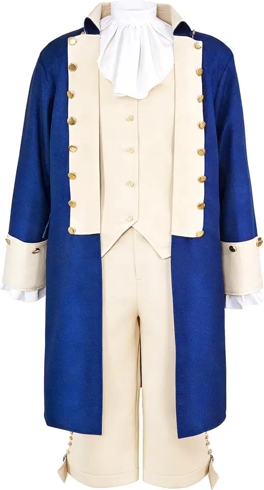 5Pcs Deluxe Hamilton Founding Father Costume Men Adult Colonial Revolutionary War Outfit Cosplay Party Military
