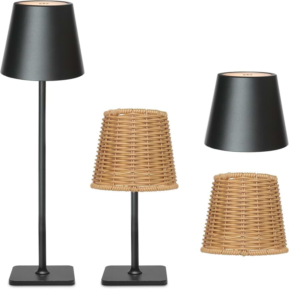 Mr. White Outdoor Waterproof Cordless Set of 2 Rechargeable Portable Top Touch Battery Operated Powered LED Table Lamp Desk Lamp Lights for Restaurant Kitchen Patio Dinner Dining (Black 2 Pack)