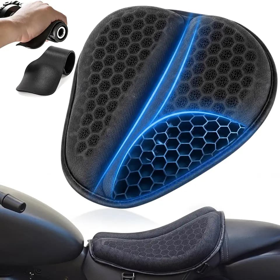 BBTO Motorcycle Gel Seat Cushion with Throttle Assist, Large Foldable Pad