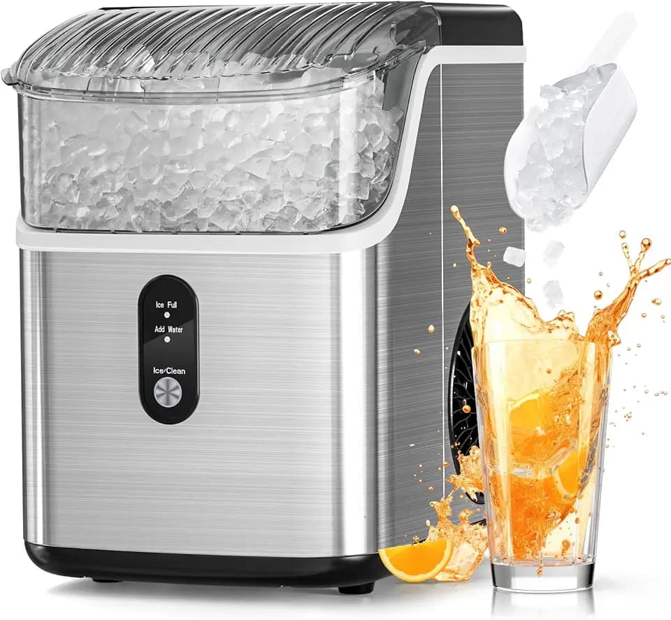 Antarctic Star Nugget Countertop Ice Maker with Soft Chewable Pellet Ice, Portable Ice Machine, 34Lbs/24H, Self-Cleaning, Sonic Ice, One-Click Operation, for Kitchen,Office Stainless Steel Silver