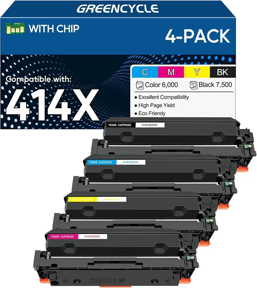 414X W2020X K/C/M/Y Set High Yield Toner Cartridge Compatible for HP 414X 414A W2020X W2021X W2022X W2023X for Color M479fdw M454dw M455dn M480f Printer (1 Black 1 Cyan 1 Yellow 1 Magenta with Chip)