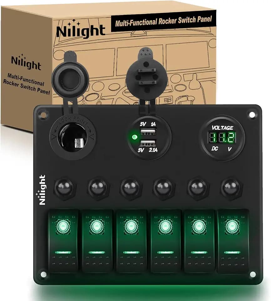 Nilight 6 Gang Rocker Switch Panel On Off Toggle Resettable Circuit Breaker