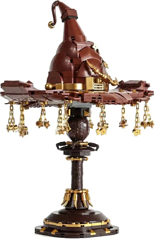 Magic Hat Lamp Toy Building Kit,Compatible with Lego Sets, 698PCS Light-Up Wizard Hat Desk Retro Lamp, Fantasy Sorcerer Decor with Chains & Stars, STEM Creative Gift for Movie Fans Adults & Teens