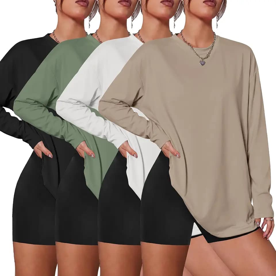 Siimcuzy 4 Pack Women's Long Sleeve Oversized T Shirts Basic Fall Tops