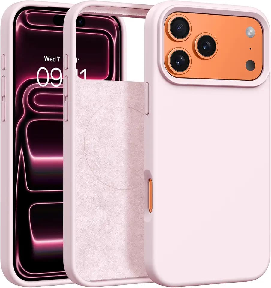 BENTOBEN Magnetic for iPhone 17 Pro Case 6.3", Compatible with Magsafe, Silky Liquid Silicone, Slim Soft Full-Body Shockproof Protective, Women Men Phone Cover for iPhone 17 Pro, Light Pink