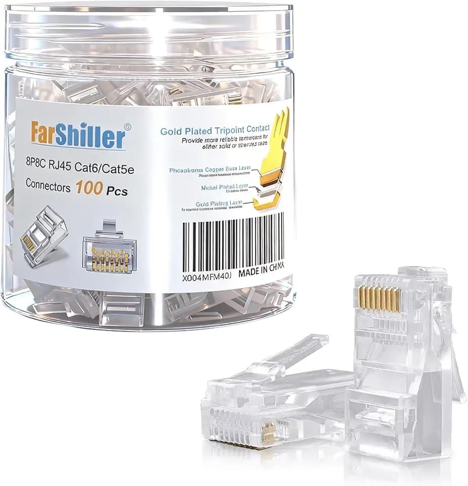 RJ45 Connectors Crimp Ends 8P8C UTP Network Plug for CAT5E CAT5 CAT6 Stranded Cable Solid Crystal Head, CAT6 / CAT5e RJ45 Connector, Ethernet Cable Crimp Connectors (100-Pack)