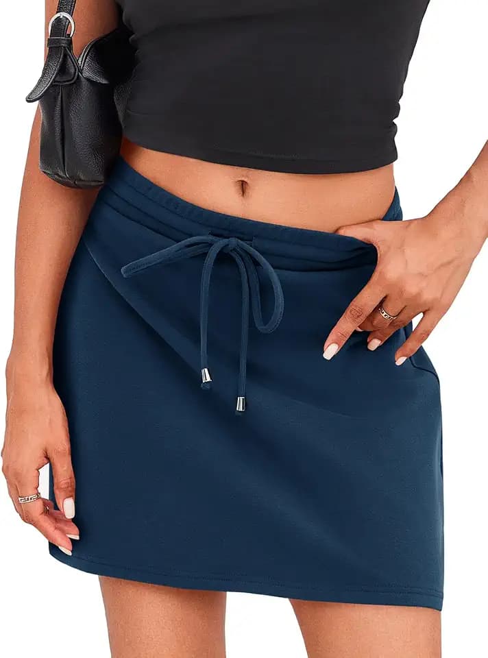 Fisoew Womens Casual Mini Skirt Drawstring Summer High Waist Bodycon Workout Short Pencil Skirt