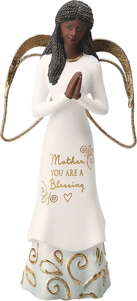 Pavilion Gift Company Mother You are A Blessing-5.5 Inch African American Praying Collectible Resin Angel Figurine, White