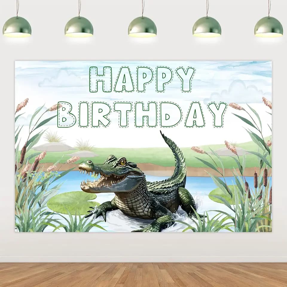 Alligator Birthday Party Decorations Crocodile Happy Birthdays Backdrop Alligator Themed Background for Boys Reptile Themed Jungle Safari Green Leaf Swamp Reptile Animal Supplies 5 * 3ft