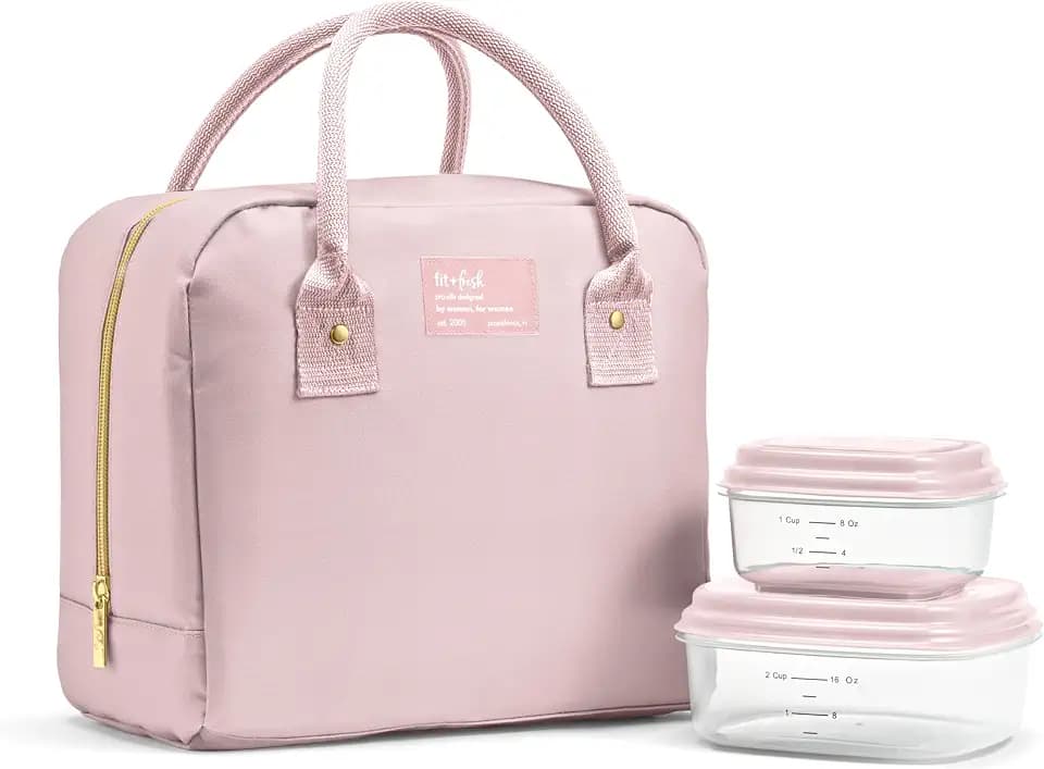 Fit & Fresh Bloomington Lunch Bag for Women - Insulated Large Lunch Box for Work with Containers, Leak-Resistant, Stain-Resistant, Zipper Closure, Mauve