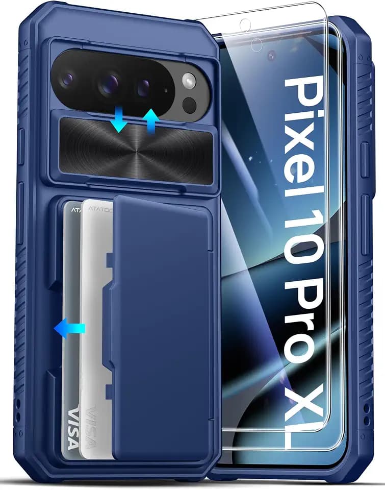 ATATOO for Google Pixel 10 Pro XL Case Wallet, 2X Screen Protector, Blue