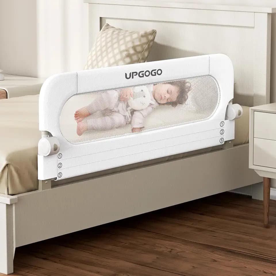 UPGOGO Folding Bed Rail for Toddlers, White, 43" L x 23.6" H