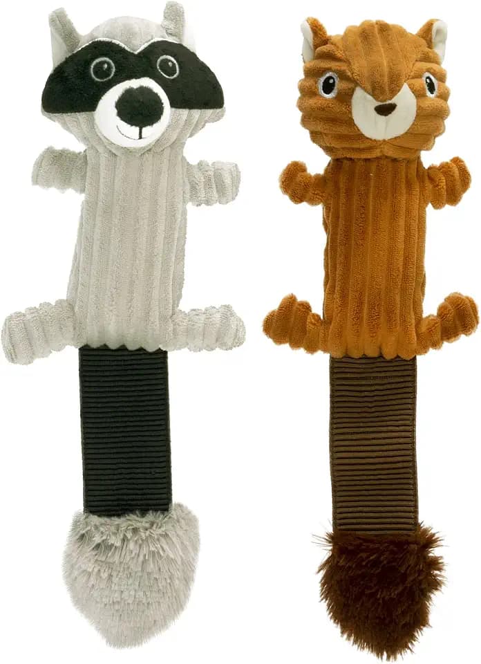 Pet Factory Shake & Squeak Critter Tugz Jr. Plush Dog Toy, Randomly Selected - Raccoon OR Squirrel, One Size