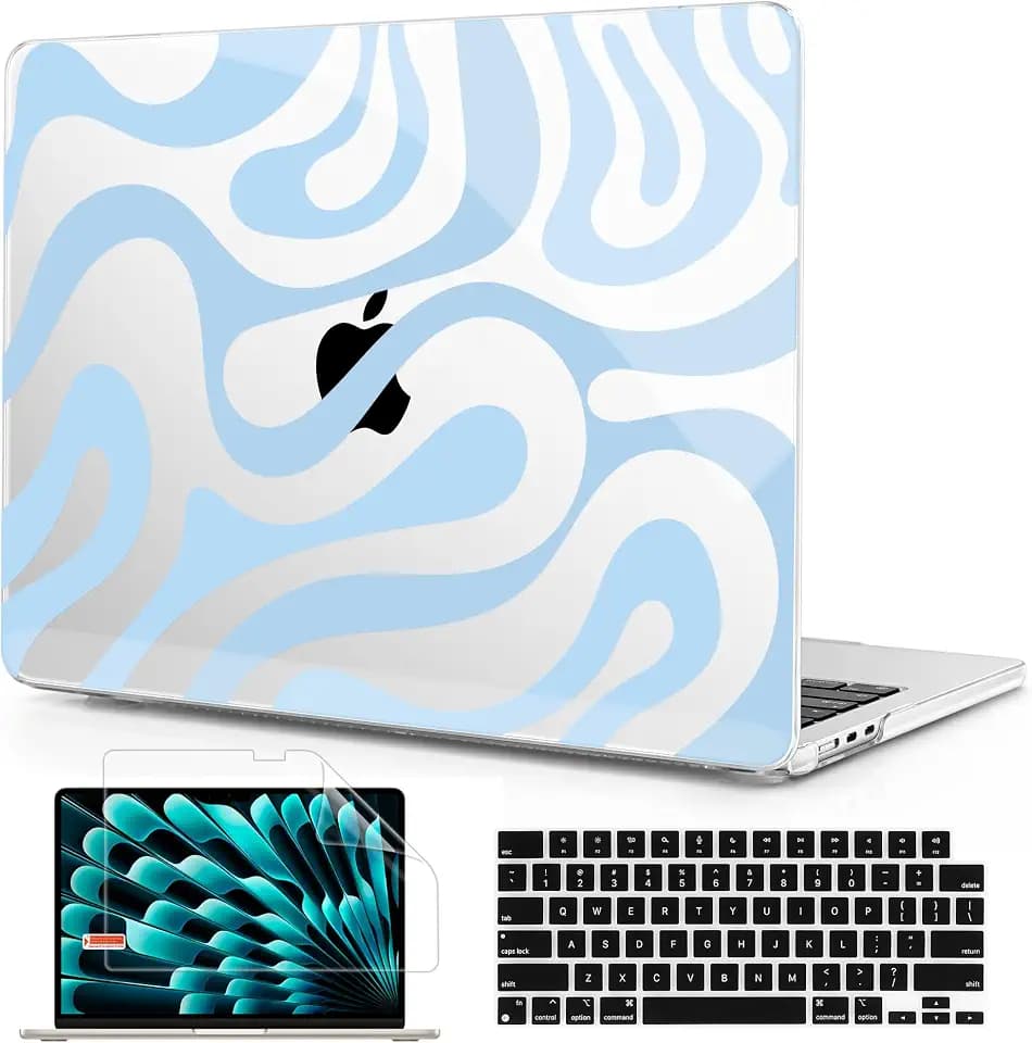 for MacBook Air 13.6 inch M5 M4 M3 M2 2026 2025-2022 Release Model A3449 A3240 A3113 A2681, Plastic Hard Shell Case & Keyboard Cover & Screen Protector, Swirling Texture