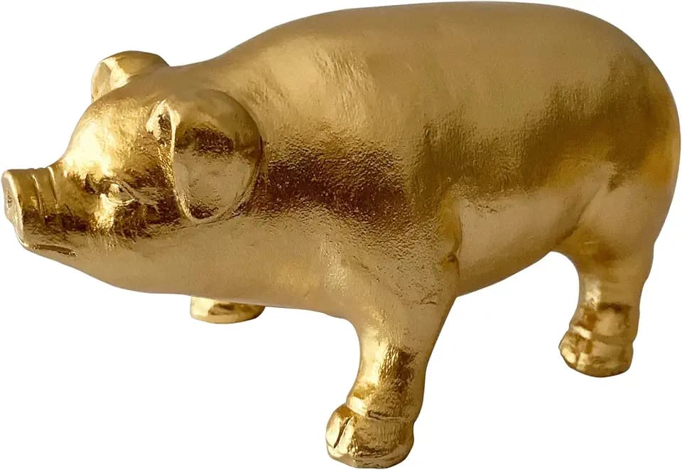 Goldene Schweine-Statue, Tierfigur, Heimdekoration, Schweineskulptur für Zuhause, Büro, Schreibtisch, Bücherregal