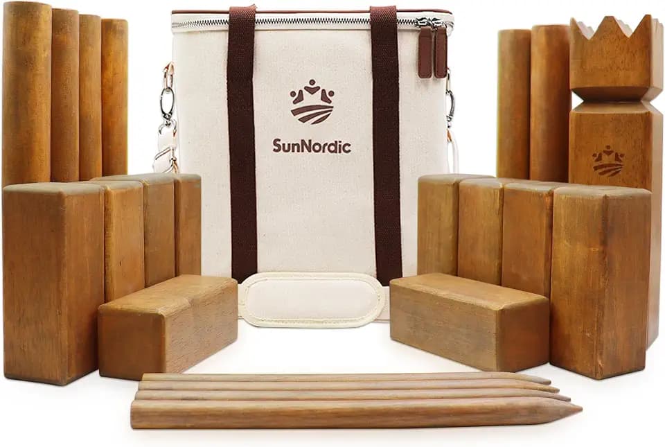 SunNordic Rubber Wood Kubb Yard Game Set with Carry Bag