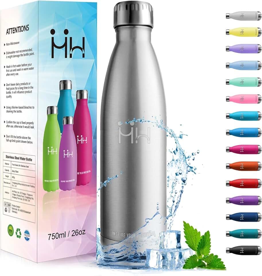 HoneyHolly Trinkflasche Edelstahl - 750ml - Thermosflasche, BPA-Frei, Trinkflasche Sport - Auslaufsicher Wasserflasche,Trinkflasche Kohlensäure Geeignet, Thermoskanne für Fitness, Gym, Fahrrad