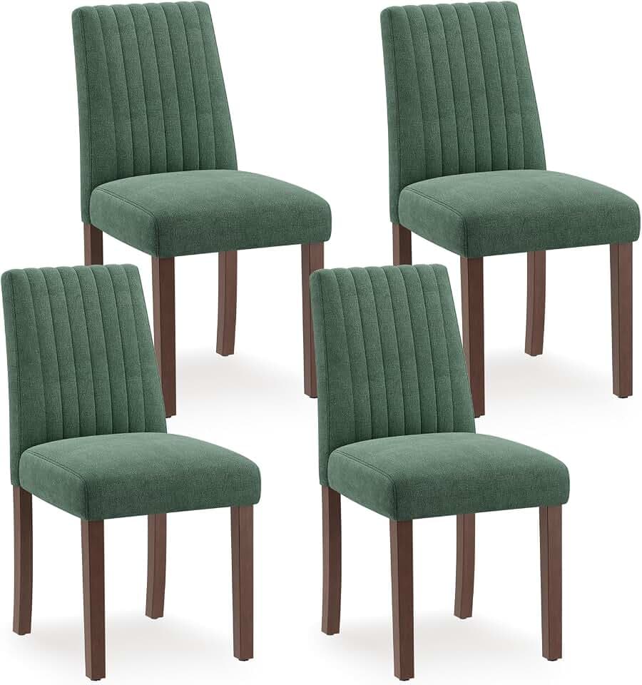 MALOL Esszimmerstühle 4er Set, Stuhl Esszimmer, Küche Essstühle, Gepolsterte Küchenstühle mit Rückenlehne & Holzbeinen, Stoff-Dining Chairs für Esszimmer, Restaurant, Grün