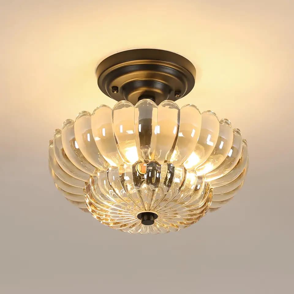 Modern Bernstein Deckenleuchte Glas Flur, E27 Glas Deckenlampe mit Klar Lampenschirm für Schlafzimmer Badezimmer, 1 Flammig [Energieklasse E]