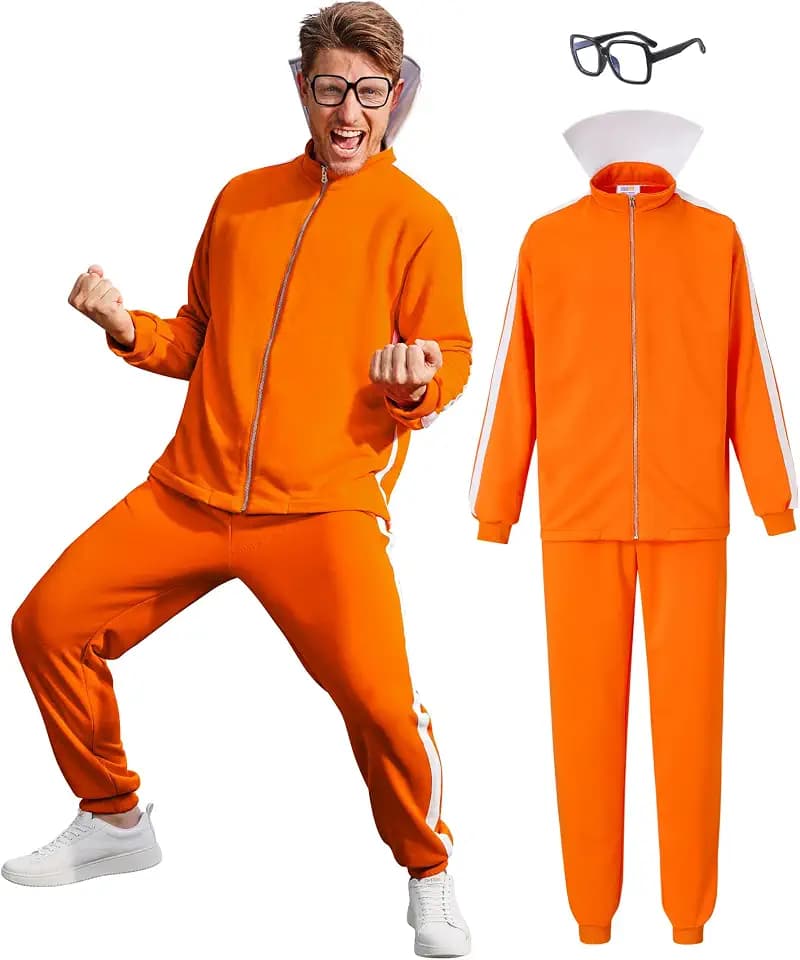 Arvilhill 3 Pcs Mens Inventor Villain Halloween Costume Orange Sports Suit
